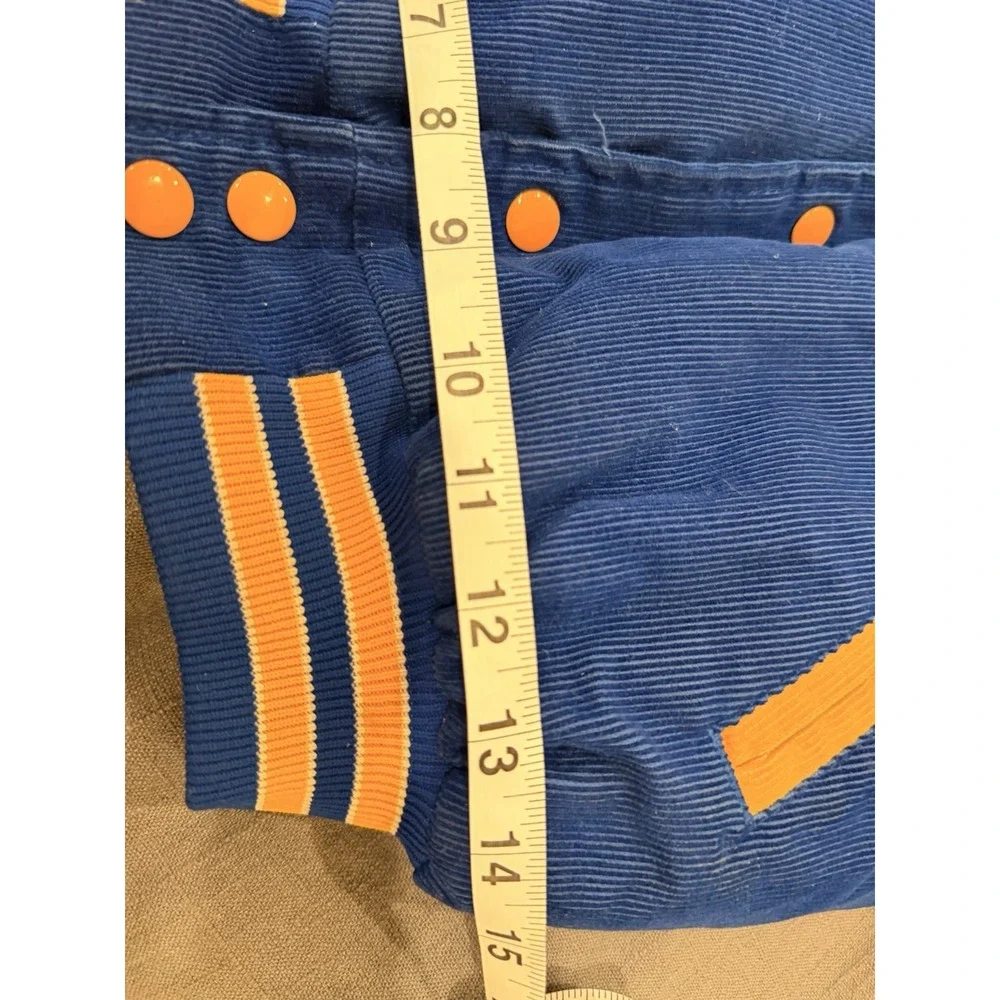 Vintage Youth Varsity‎ Jacket Corduroy Blue Hockey Jacket Size L 14–16 Retro